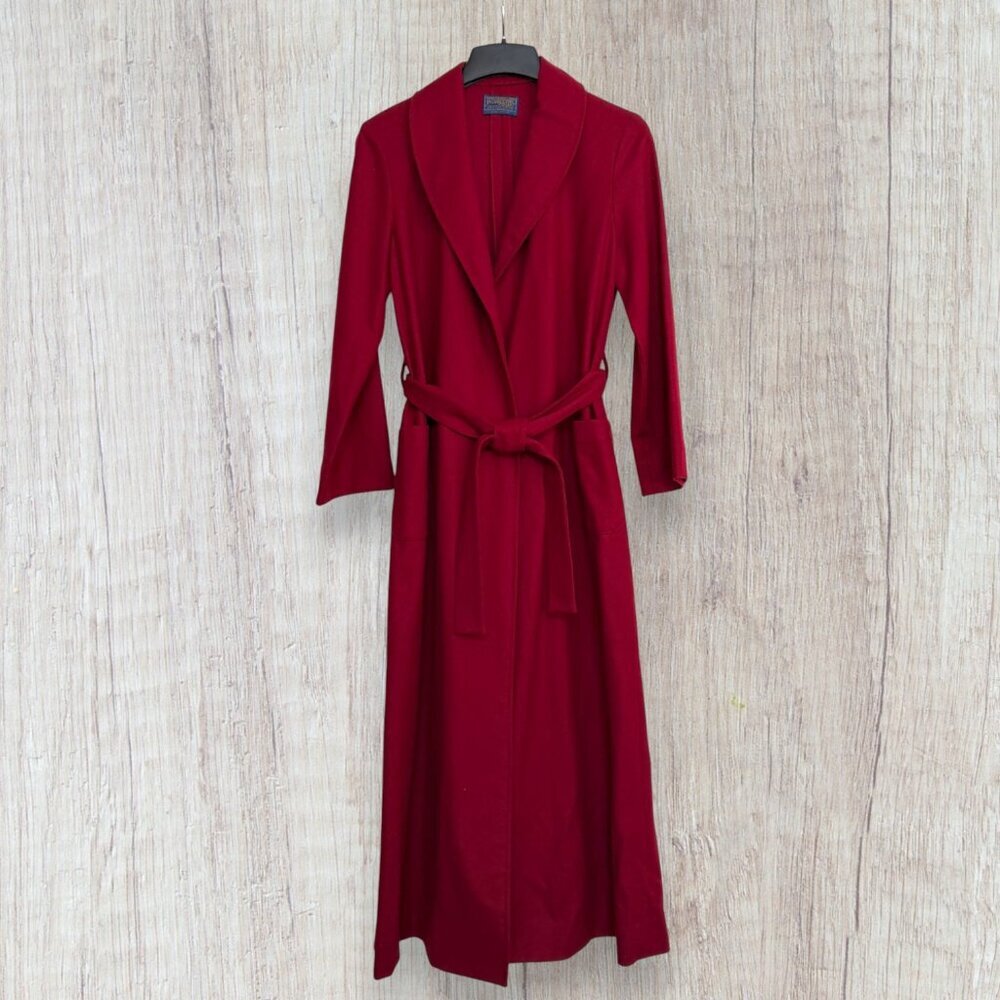 Pendelton Vintage 60s Burgundy Red Virgin Wool Long Robe Coat Belted USA Made